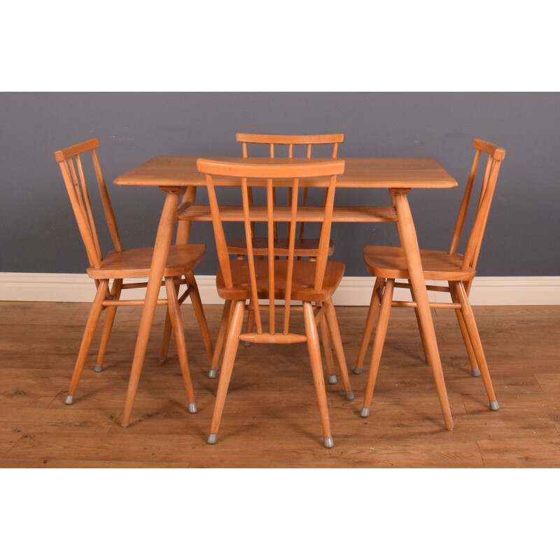 Set of vintage Ercol 393 breakfast table and 4 391 dining chairs by Lucian Ercolani, 1960s