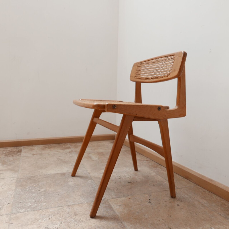 Chaise de bureau vintage en bois et cannage par Roger Landault, France 1950s