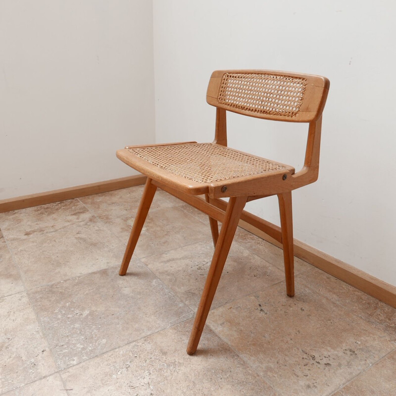 Mid century wood and cane desk chair by Roger Landault, France 1950s