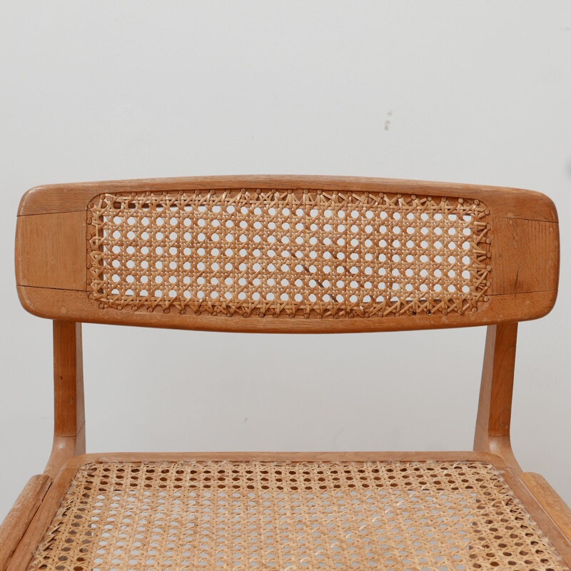 Mid century wood and cane desk chair by Roger Landault, France 1950s