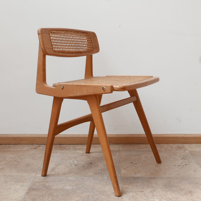 Mid century wood and cane desk chair by Roger Landault, France 1950s