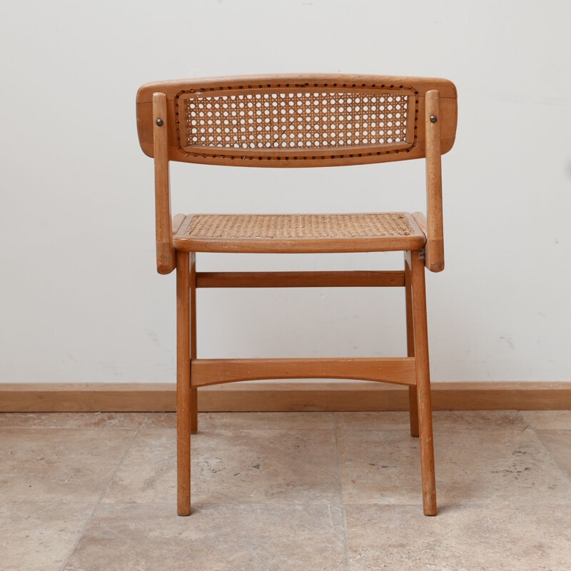 Mid century wood and cane desk chair by Roger Landault, France 1950s