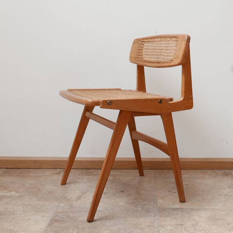 Mid century wood and cane desk chair by Roger Landault, France 1950s