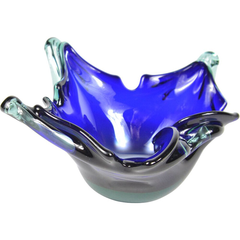 Vintage cobalt glass ashtray Murano, Italy 1970s