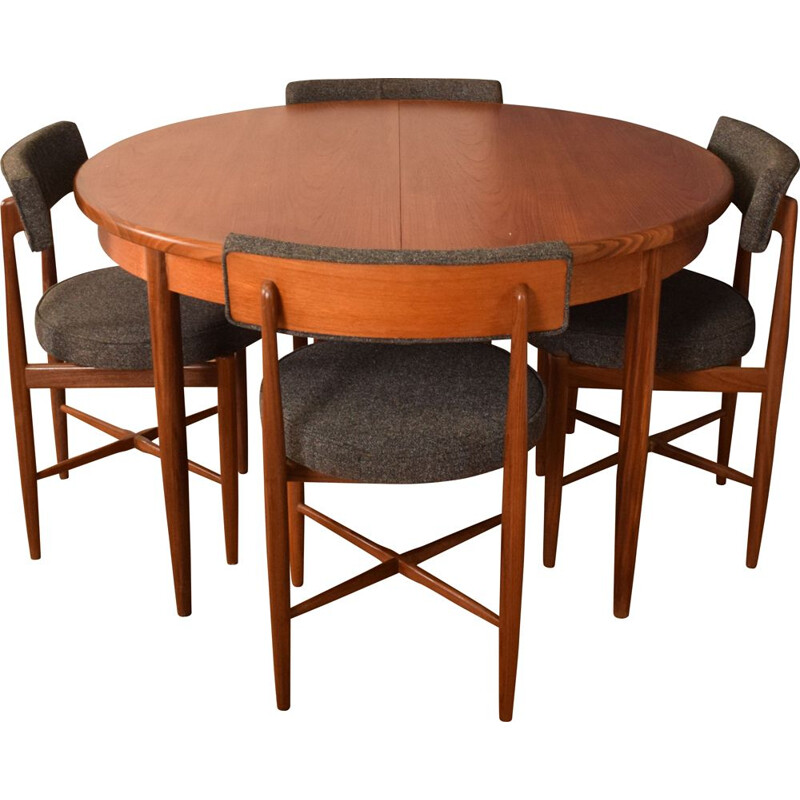 Set of vintage round teak fresco table and 4 chairs by Victor Wilkins for G Plan, 1960s