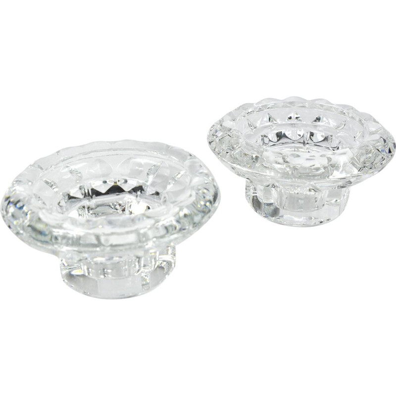 Pair of vintage crystal glass candle holders for Kall Glass, Germany 1980