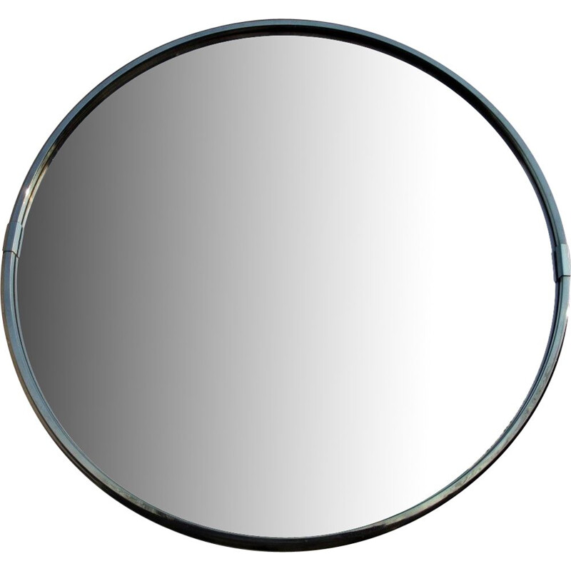 Mid century round mirror in nickel, Italy 1960s