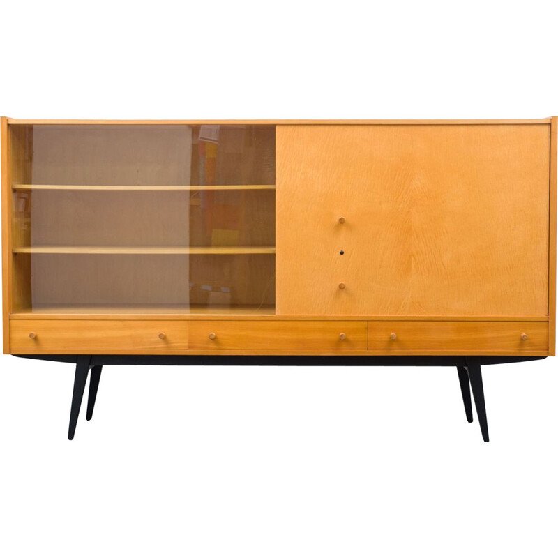 Mid century highboard with glass display ashwoodmaple, 1950s