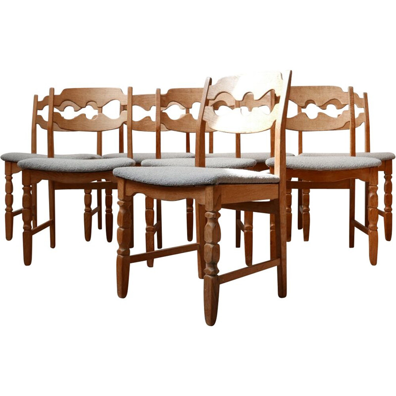 8 vintage oak dining chairs by Henning Kjaernulf Razorblade, Denamrk 1960s