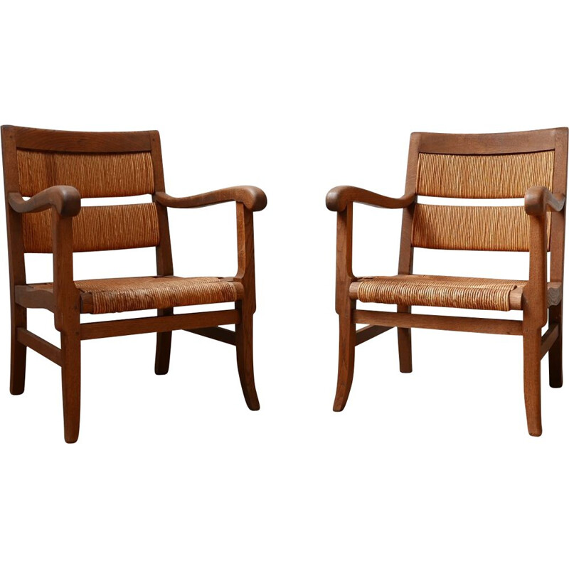 Vintage pair of French mid-Century rush armchairs