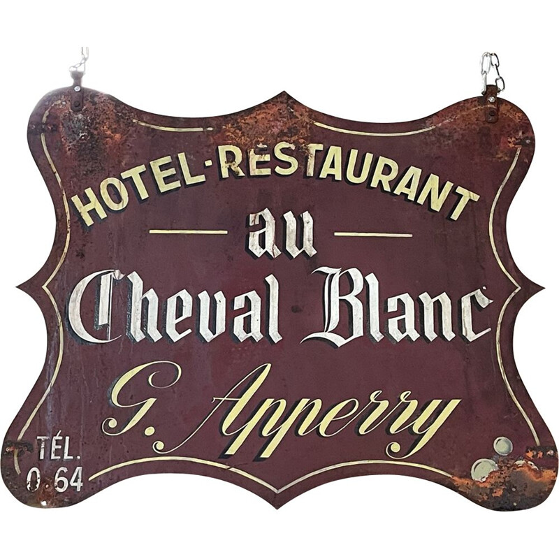 Ancienne plaque d’hôtel restaurant vintage, 1950
