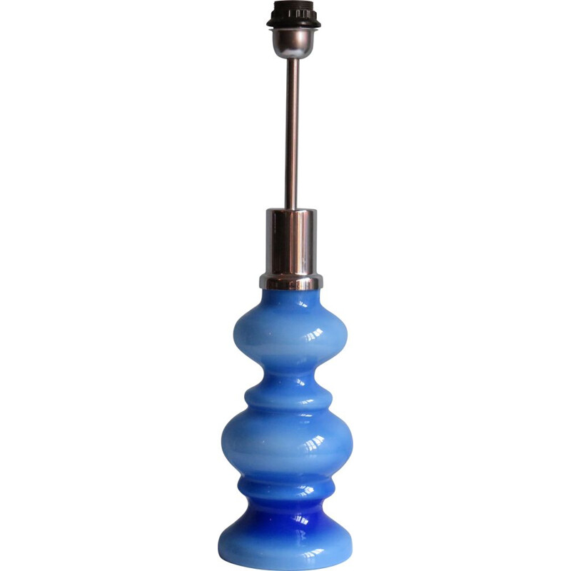 Pied de lampe vintage en verre opalin bleu, Italie 1970