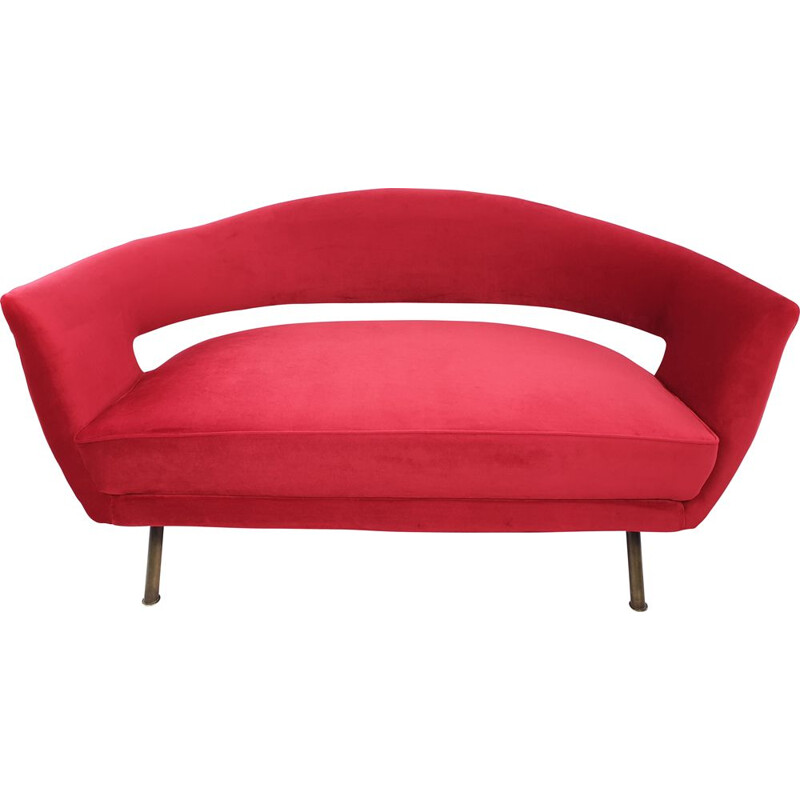 Vintage red velvet sofa by Lenzi Nello, Italy 1954