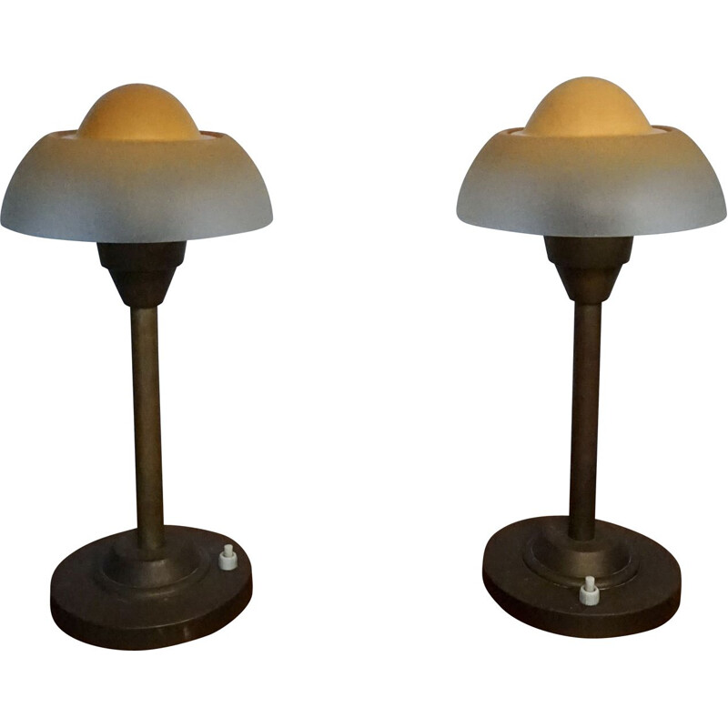 Pair of vintage fried egg table lamps from Fog & Mørup, 1940s