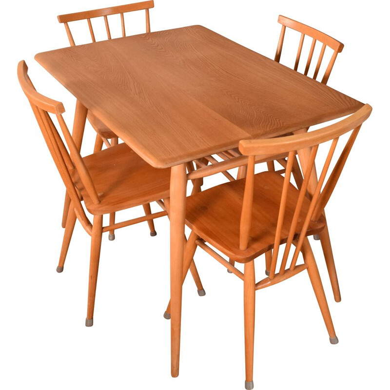 Ensemble de table de petit-déjeuner Ercol 393 et 4 chaises 391 vintage de Lucian Ercolani, 1960