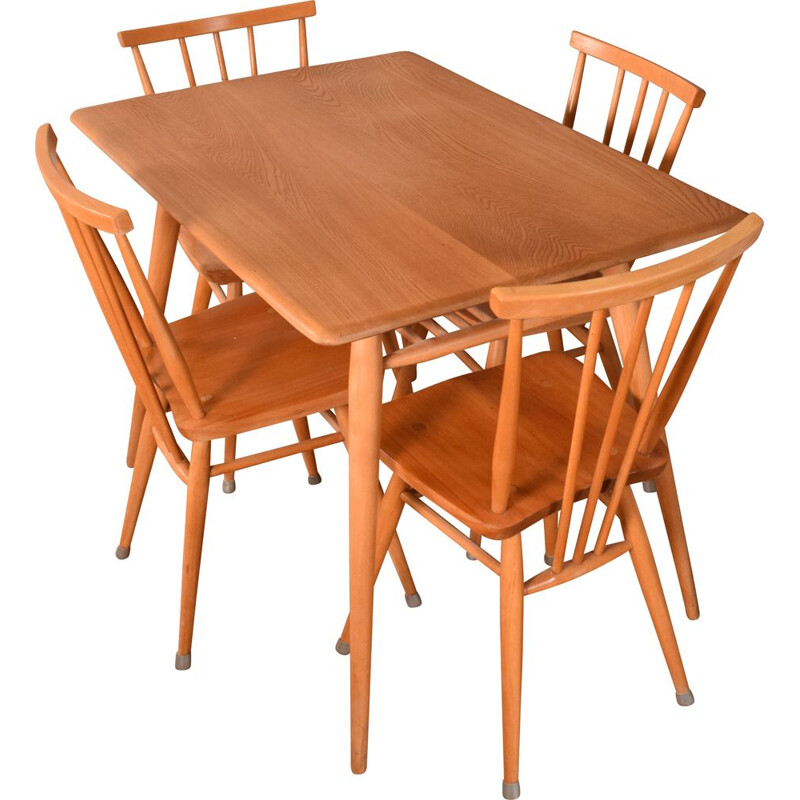 Set of vintage Ercol 393 breakfast table and 4 391 dining chairs by Lucian Ercolani, 1960s