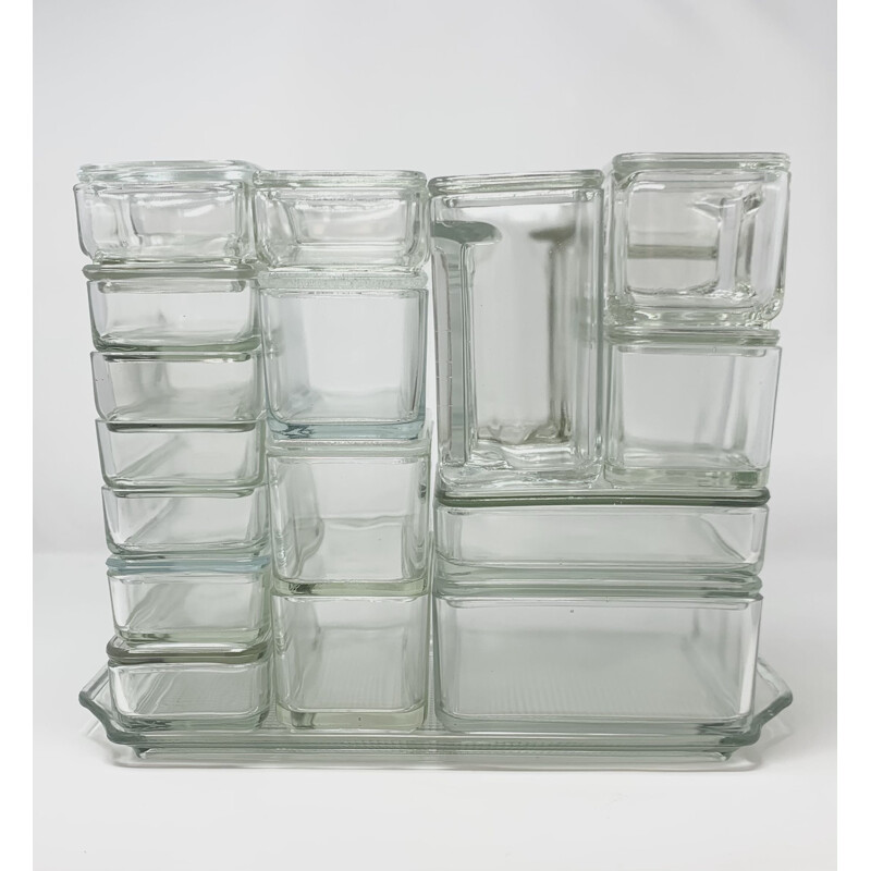 Set of vintage Bahaus glass containers by Wilhelm Wagenfeld, Germany 1930s