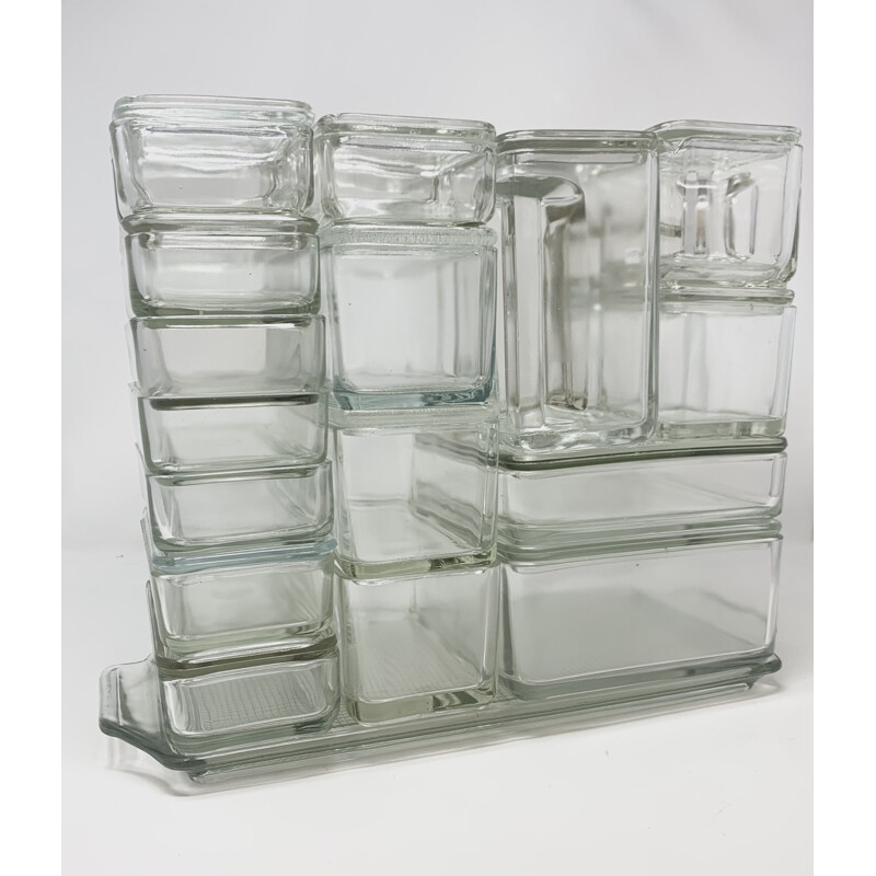 Set of vintage Bahaus glass containers by Wilhelm Wagenfeld, Germany 1930s