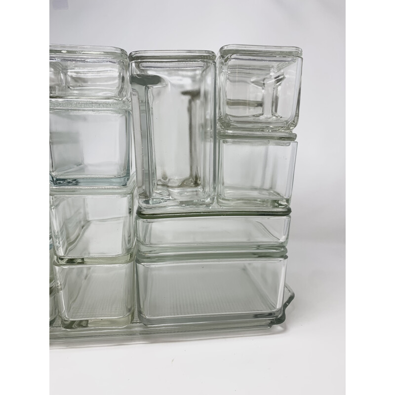 Set of vintage Bahaus glass containers by Wilhelm Wagenfeld, Germany 1930s