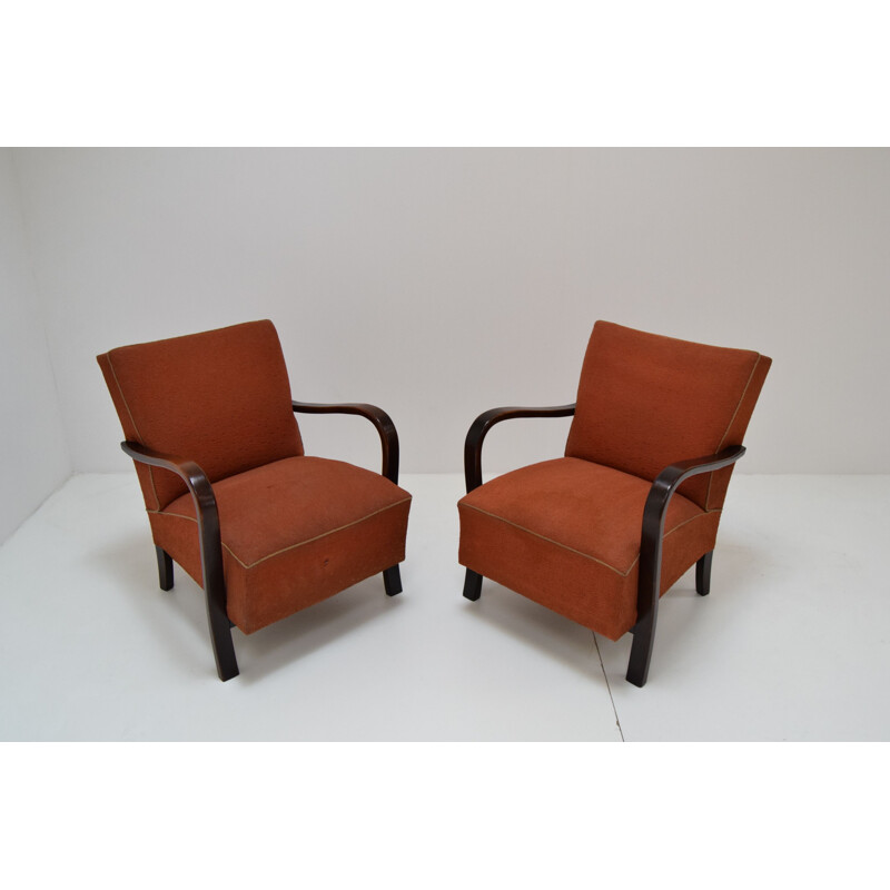 Pair of vintage Art Deco armchairs by Halabala, Czechoslovakia 1930s