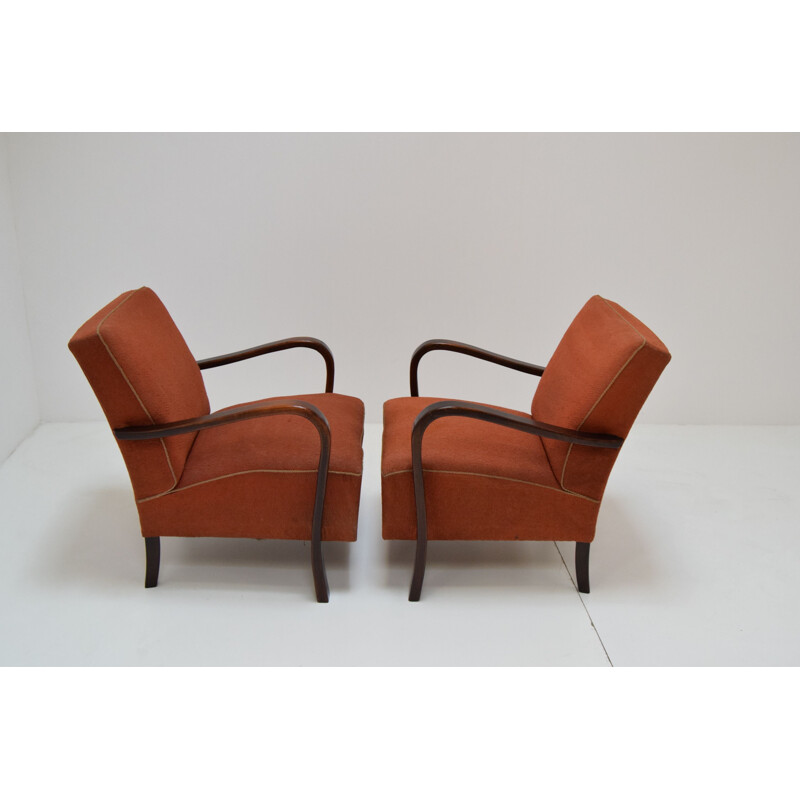 Paar vintage Art Deco fauteuils van Halabala, Tsjechoslowakije 1930