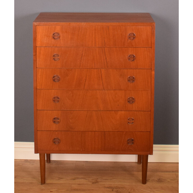 Mid century tall danish teak chest of drawers, Denmark 1960s 