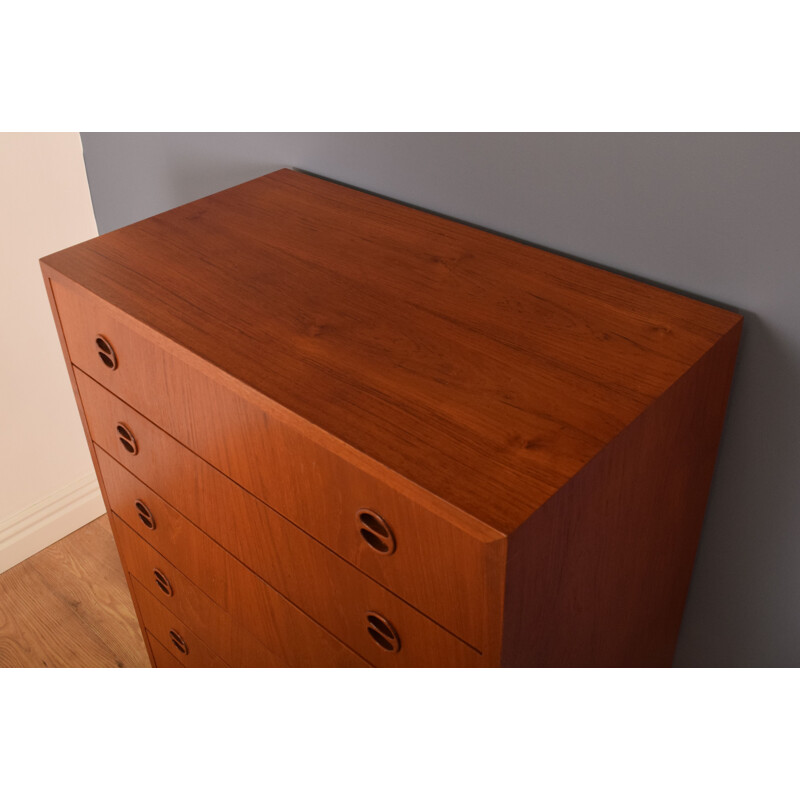 Mid century tall danish teak chest of drawers, Denmark 1960s 