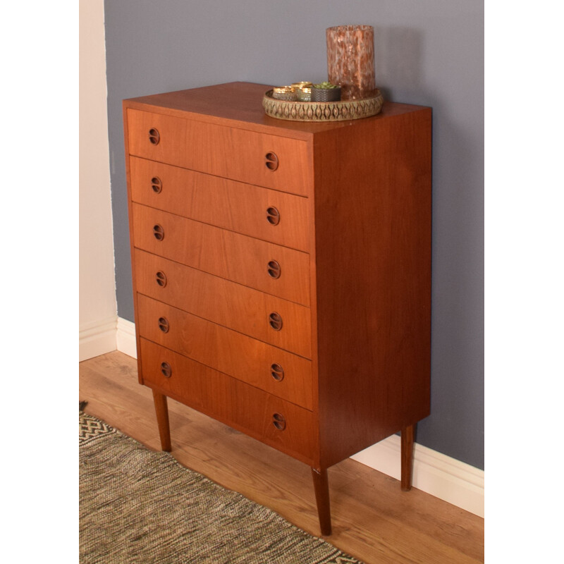 Mid century tall danish teak chest of drawers, Denmark 1960s 