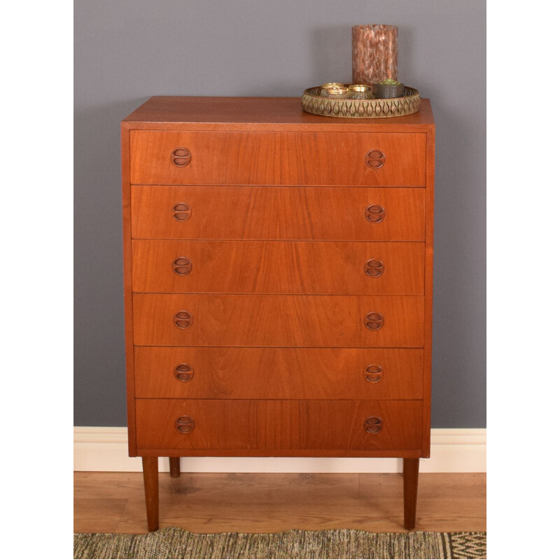 Mid century tall danish teak chest of drawers, Denmark 1960s 