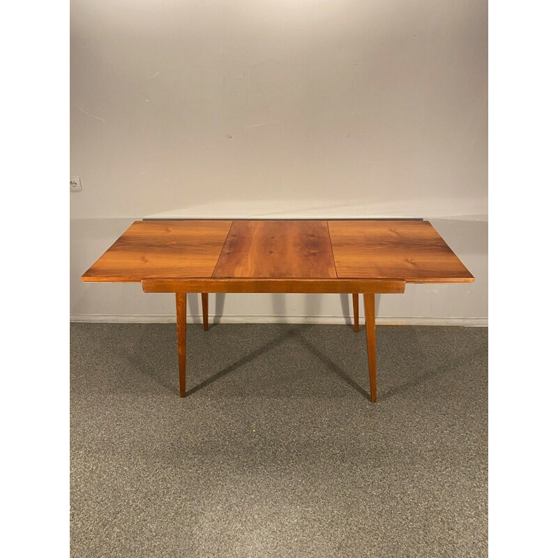 Vintage Tatra Czec walnut veneer extension table, 1960