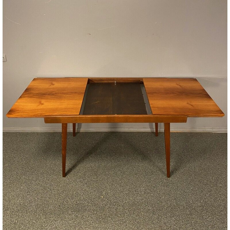 Vintage Tatra Czec walnut veneer extension table, 1960