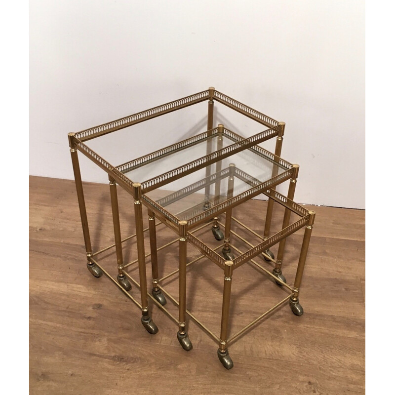 Set of 3 sliding nesting tables in brass - 1950s