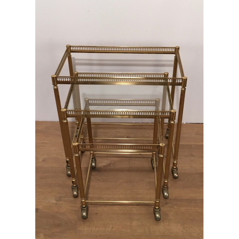 Set of 3 sliding nesting tables in brass - 1950s