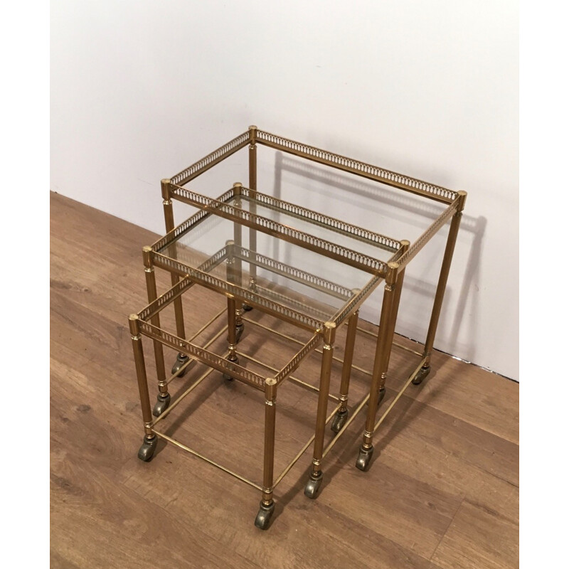 Set of 3 sliding nesting tables in brass - 1950s