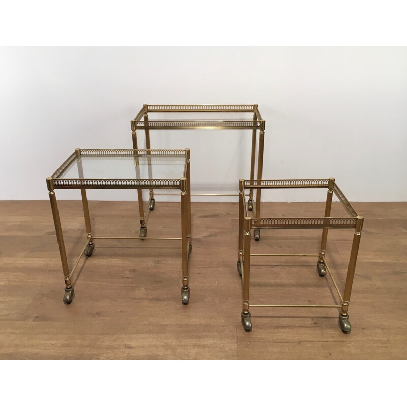 Set of 3 sliding nesting tables in brass - 1950s