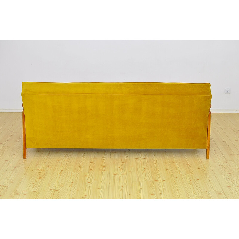 Mid century velvet and cherry wood sofa daybed, 1960s