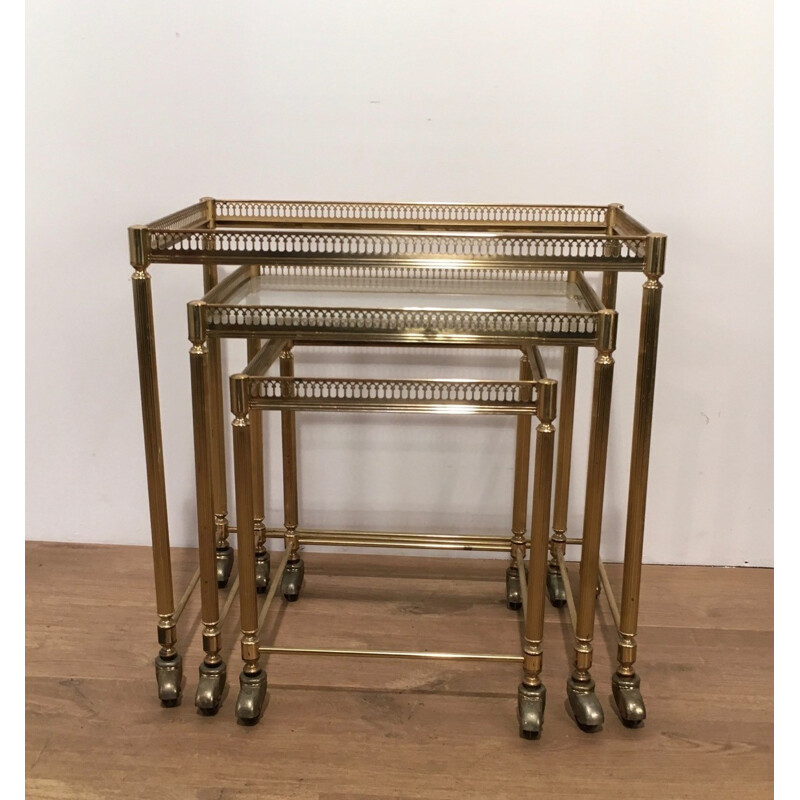 Set of 3 sliding nesting tables in brass - 1950s