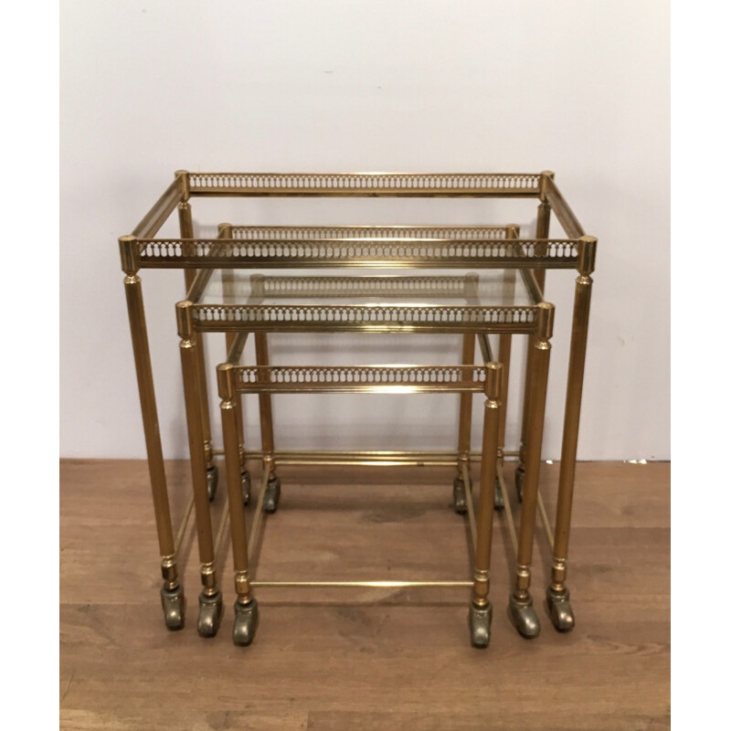 Set of 3 sliding nesting tables in brass - 1950s