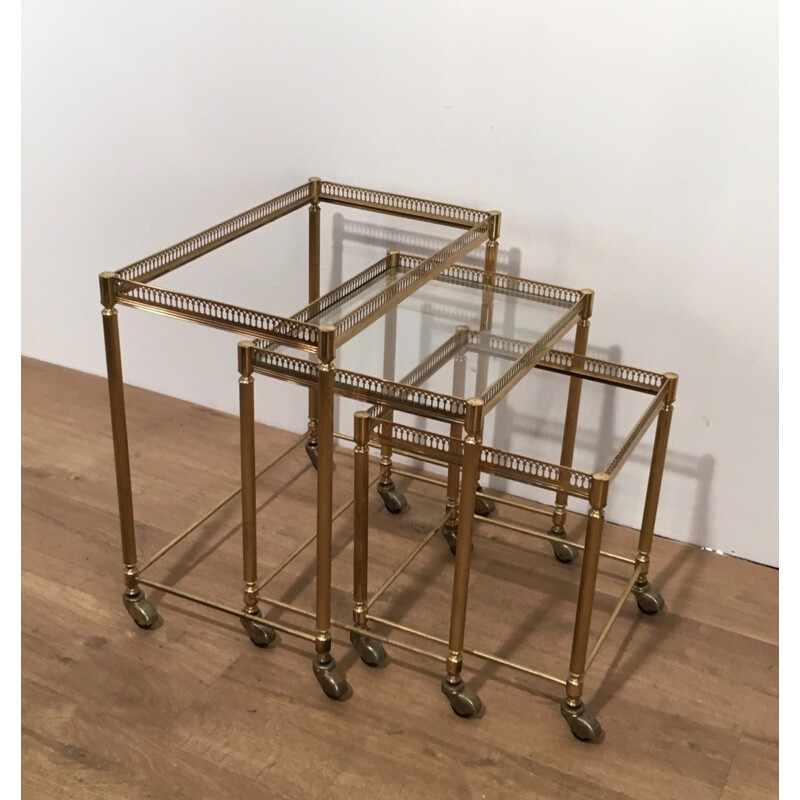 Set of 3 sliding nesting tables in brass - 1950s