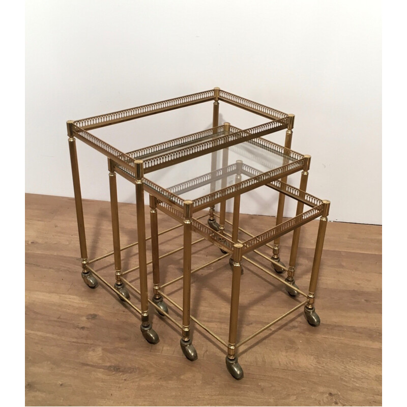 Set of 3 sliding nesting tables in brass - 1950s