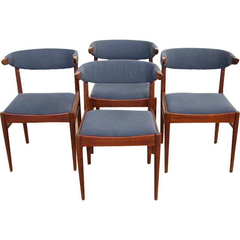 Ensemble de 4 chaises danoises en teck et tissu - 1960