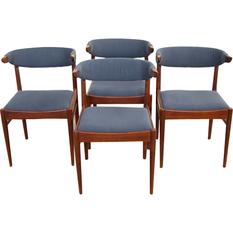 Set of 4 Danish chairs in teak and cotton fabric - 1960s