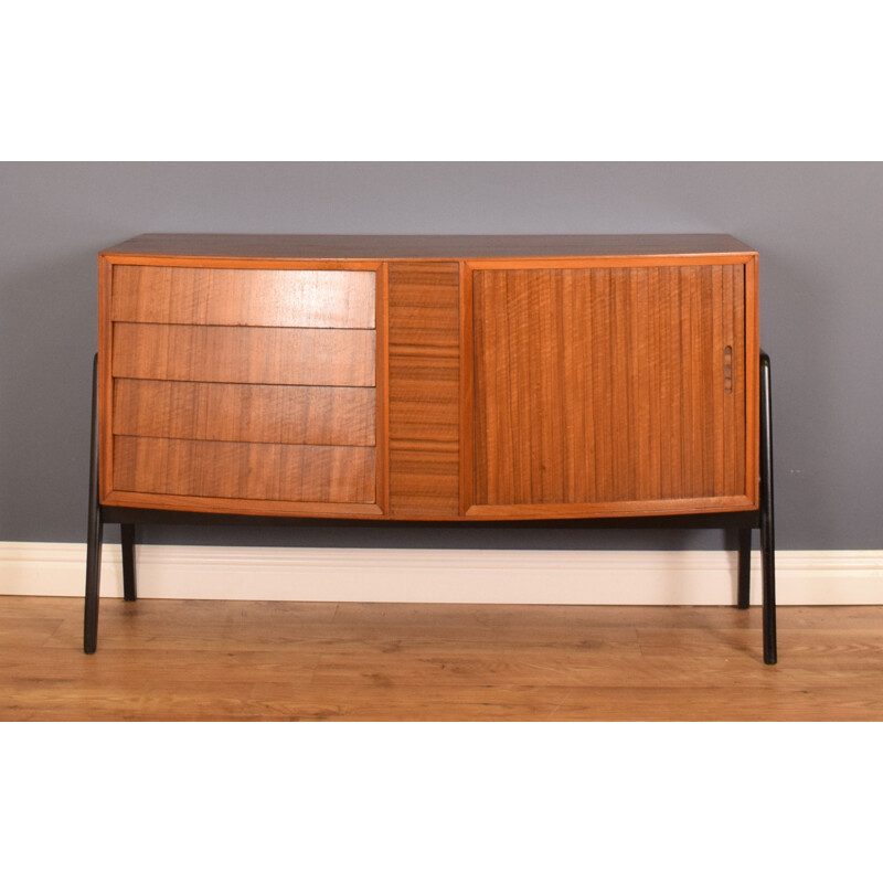 Buffet danois vintage en noyer et teck avec portes à tambour, 1960