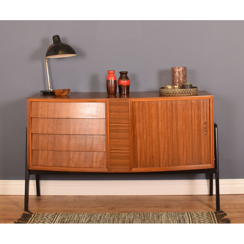 Mid century danish Walnut and teak sideboard with tambour doors, 1960s