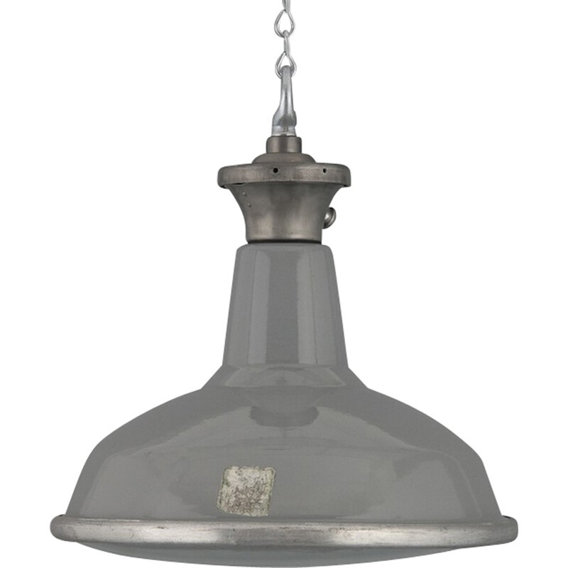 English Benjamin industrial hanging lamp in grey enamel - 1950s