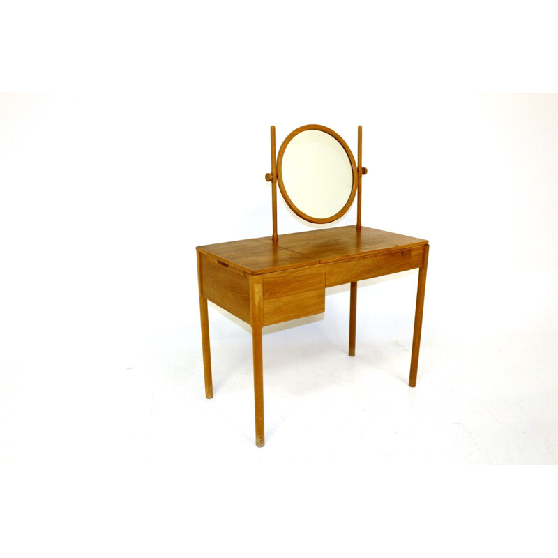 Vintage oak dressing table with swivel mirror, Sweden 1960s