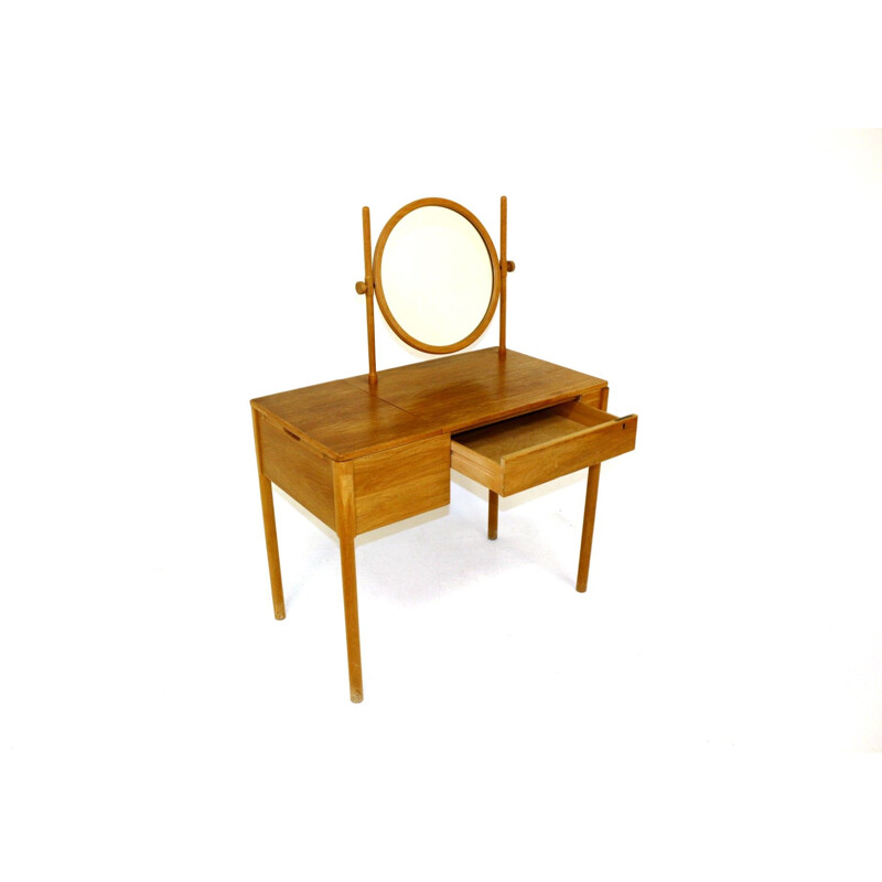 Vintage oak dressing table with swivel mirror, Sweden 1960s