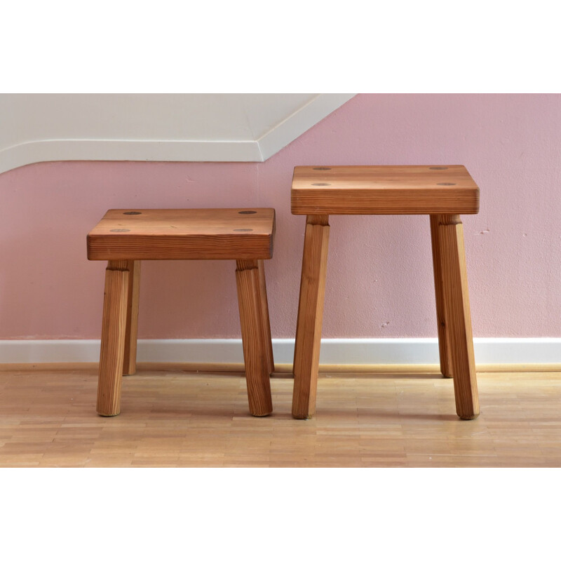 Pair of Vintage Mid-Century modern Stool in Pine, 1960s