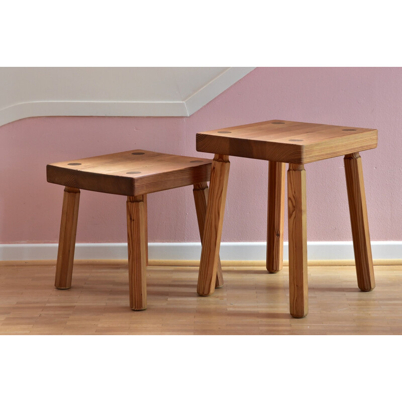 Pair of Vintage Mid-Century modern Stool in Pine, 1960s