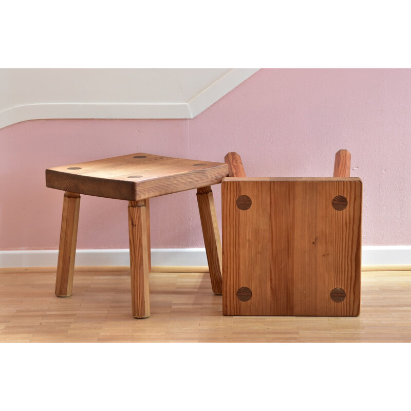 Pair of Vintage Mid-Century modern Stool in Pine, 1960s